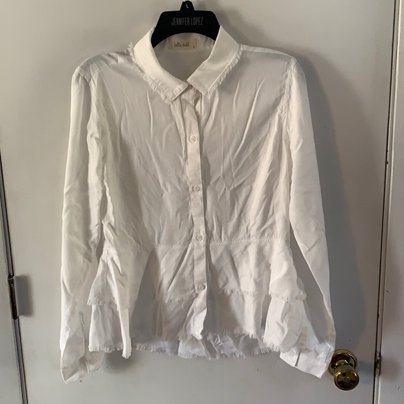 Bella Dahl Tops Bella Dahl White Layered Peplum Button Down Shirt With Frayed Collar Poshmark